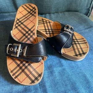 Burberry Black and Tan Mules